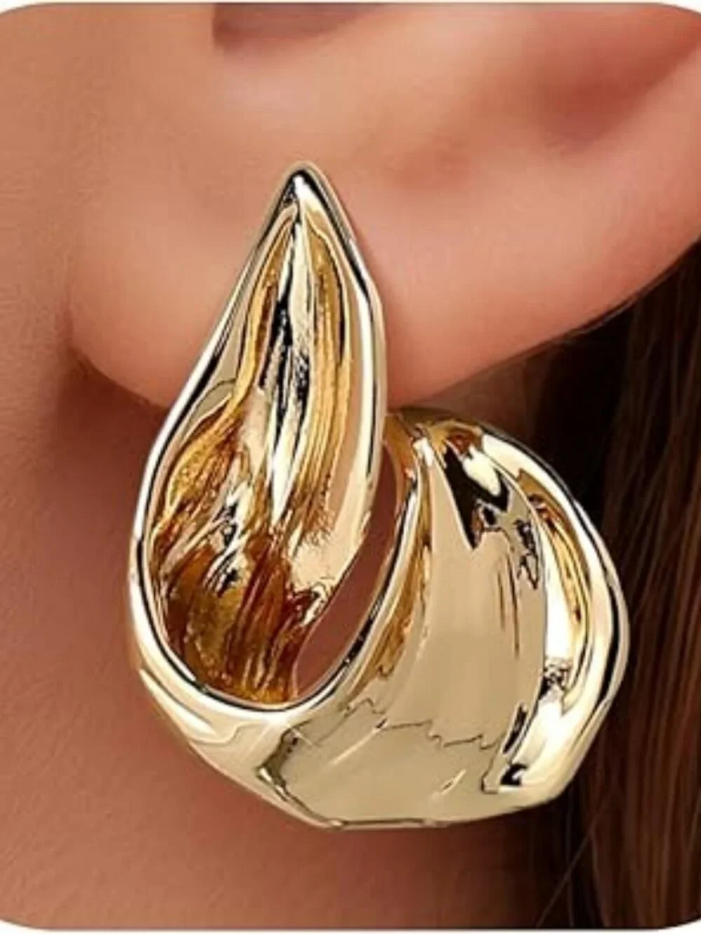 NEW Stud Earrings for Women 18k Gold Plated Earring Statement Trendy Double Wave